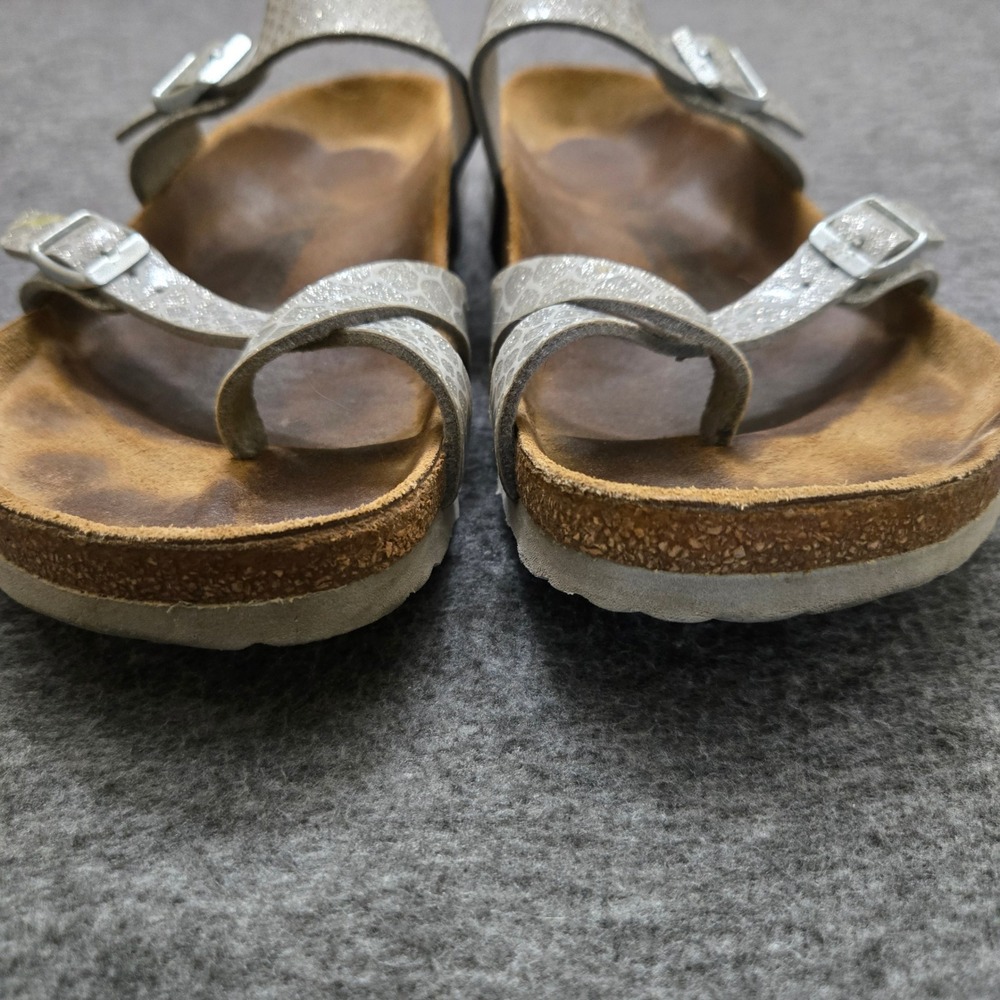 Birkenstock Mayari Sandals Women 40 Silver Snake Print Glitter Strappy Comfort - Picture 7 of 11